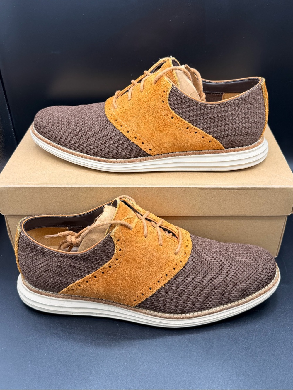 Cole Haan Lunargrand Suede Mesh Saddle Shoes Brown Chestnut Size 10.5 C12425